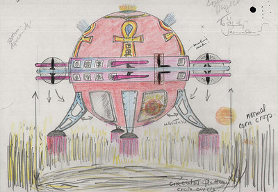 hand drawn illustration of a spaceship